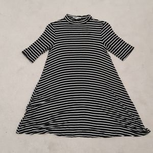 Mockneck black and white striped swing dress